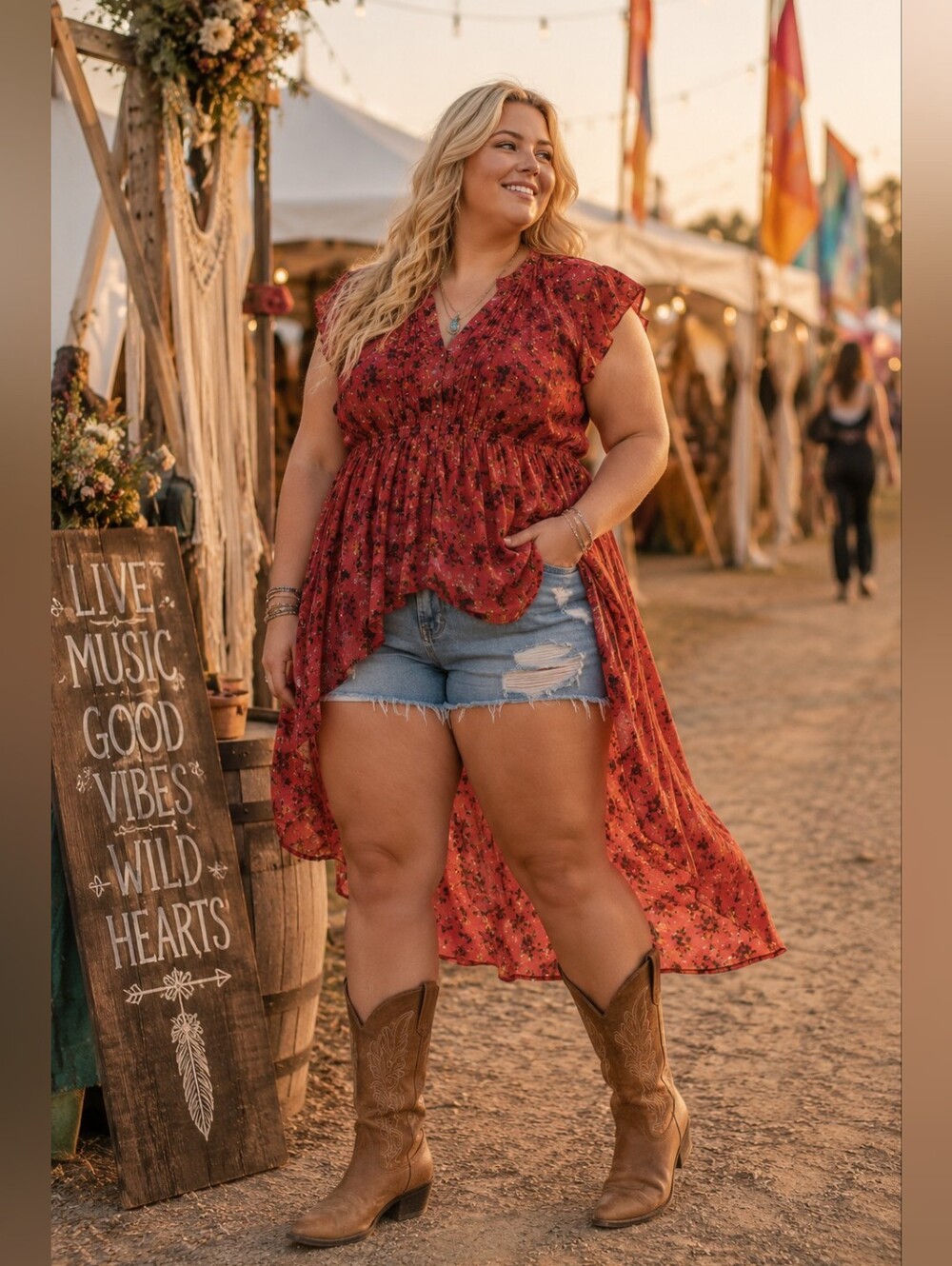 Torrid Plus Size 2x: Hi-Low Open Front Rust Red Floral Blouse